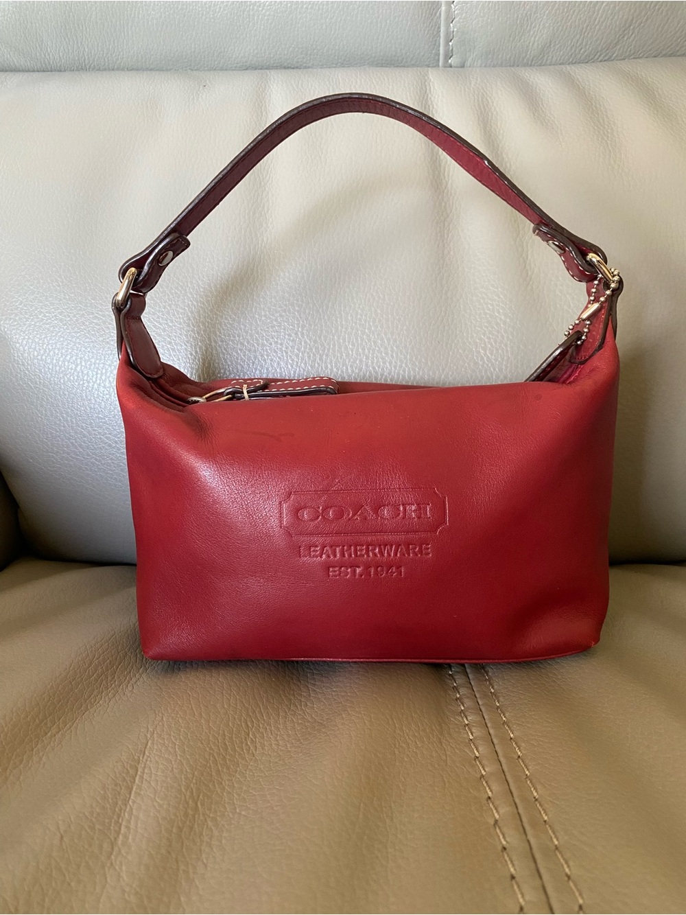 Vintage Coach Red Leather Shoulder Hobo with Embossed Logo